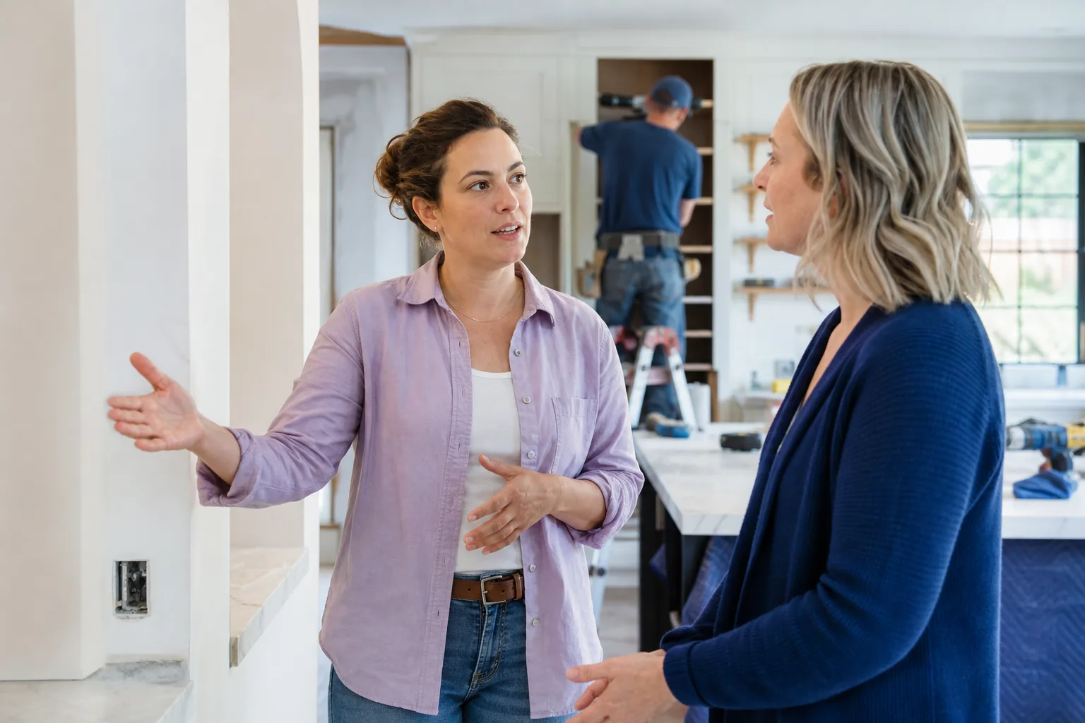 Service-business owner discussing completed work with a customer